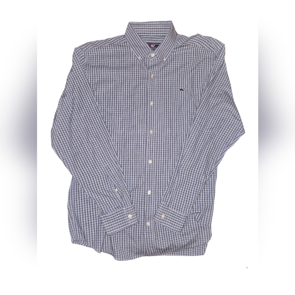 Vineyard Vines Whale Shirt Button Down Blue Grey Check Casual Shirt Size XL
